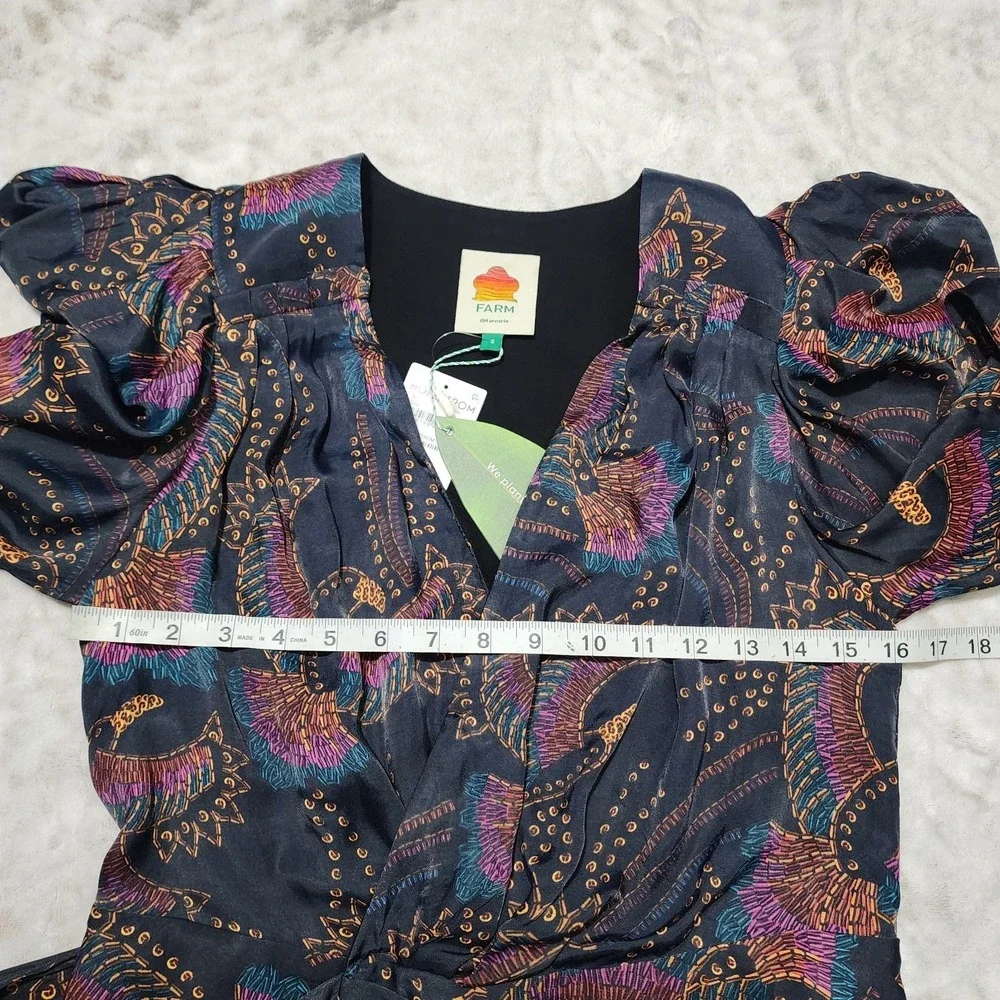 FARM Rio Sequin Toucans Mini Wrap Dress Sz S Black NWT Holiday Party Summer